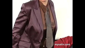 Ninie Purple Satin Suit, satin shirt, silk tie